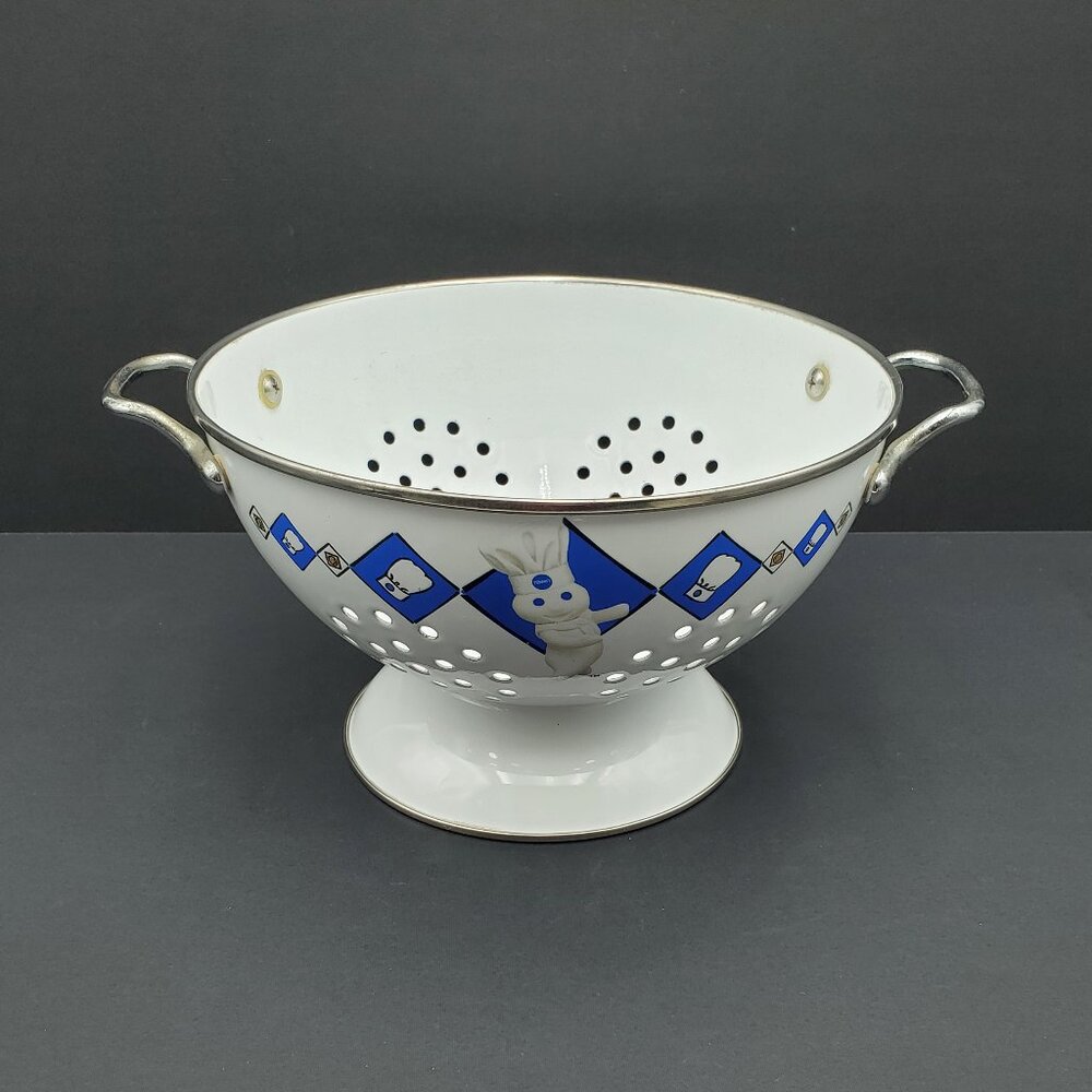 Pillsbury Doughboy 3 Quart Colander Enamel on Steel Metal Drainer